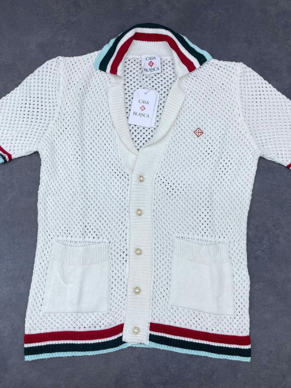 Casablanca Men's White Knit Shirt & Shorts Set- Size Medium - Picture 2 of 11